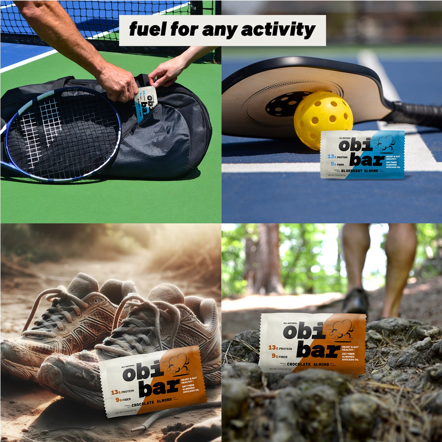 Obi Bar Sampler - Protein and Oat Fiber Bar | All-Natural, Sustained Energy | Lightly Sweet Taste | 6 Chocolate Almond and 6 Blueberry Almond | MADE WITH AVOCADO OIL | Egg White Protein | Soy Free, Dairy Free, No Sugar Alcohol, No Seed Oils | 12 Pack